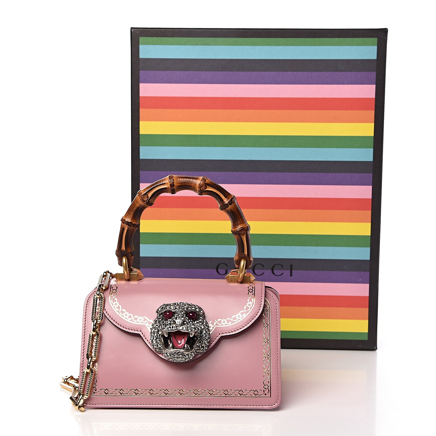 Gucci Calfskin Bamboo Crystal Mini Thiara Top Handle Bag Carmine Rose Gold 11 of 11