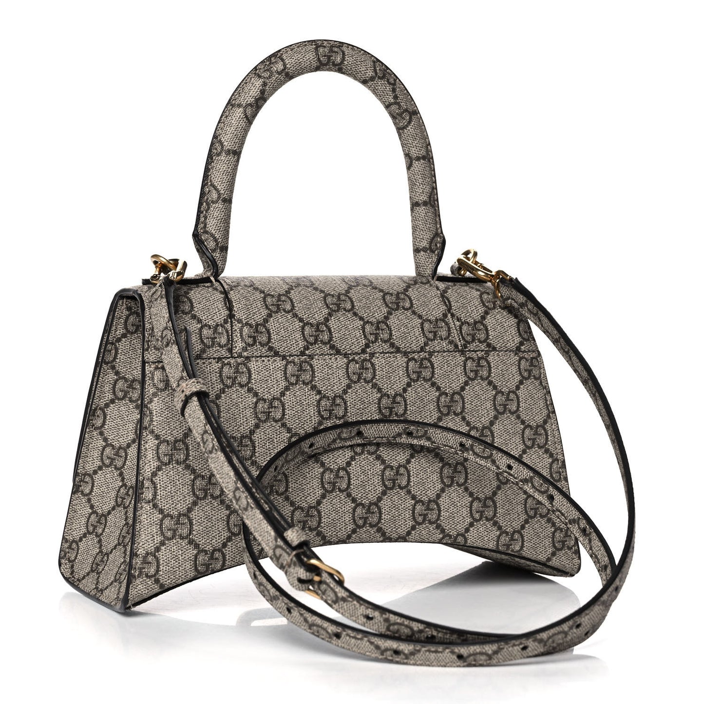 X GUCCI GG Supreme Monogram Small Hourglass Top Handle Bag Beige Ebony