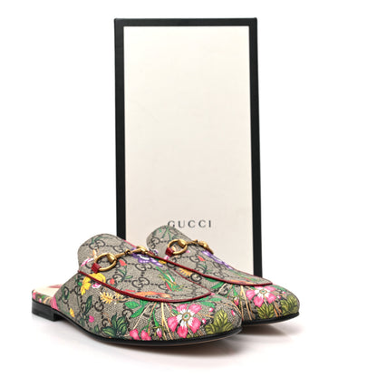 Gucci GG Supreme Monogram Flora Womens Princetown Slippers 37.5 Beige Ebony Multicolor Rosso 9 of 9