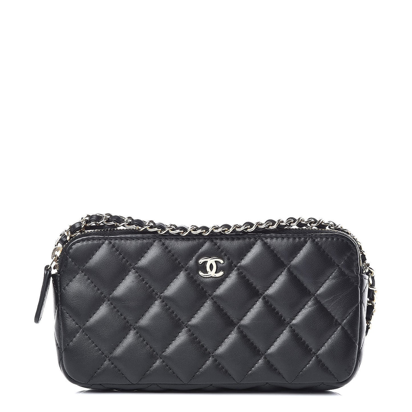 Lambskin Quilted Small Clutch With Chain Black