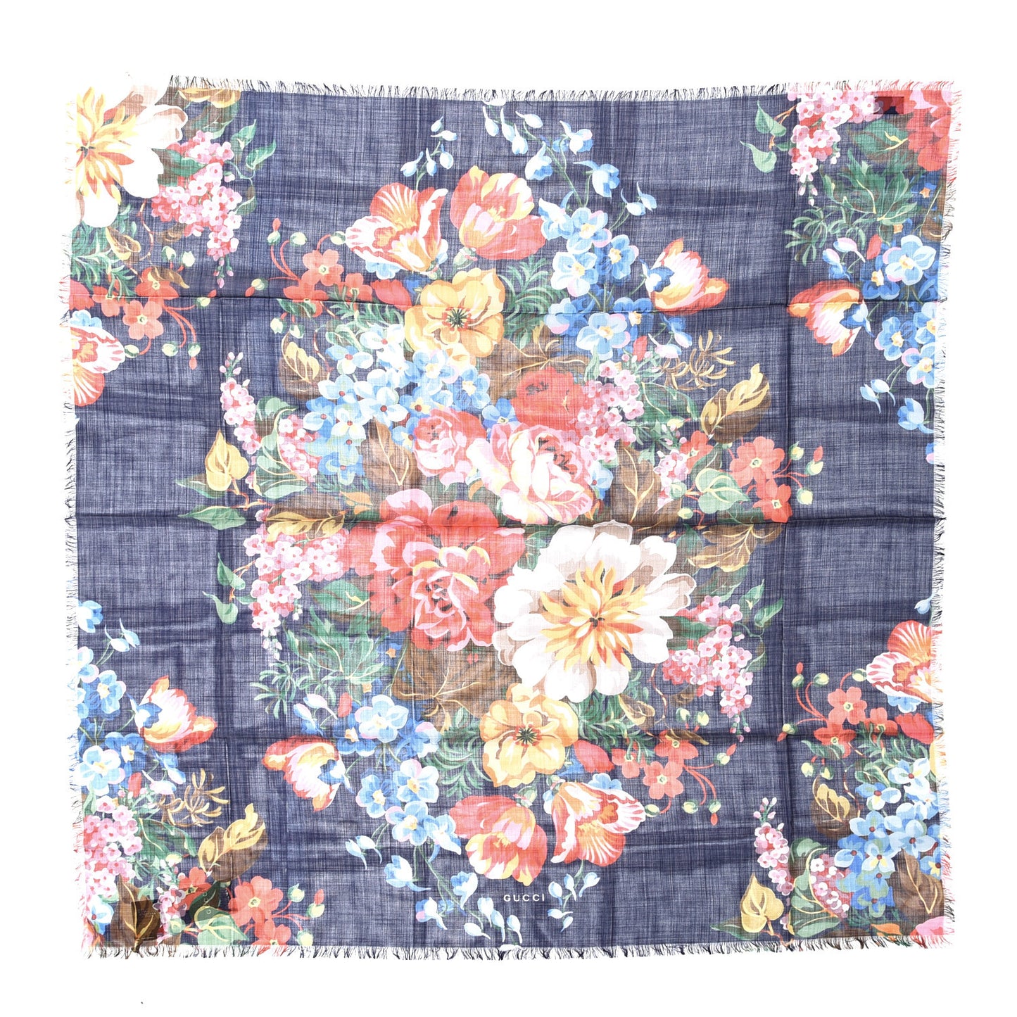 Wool Josephine Square Shawl Navy Pink