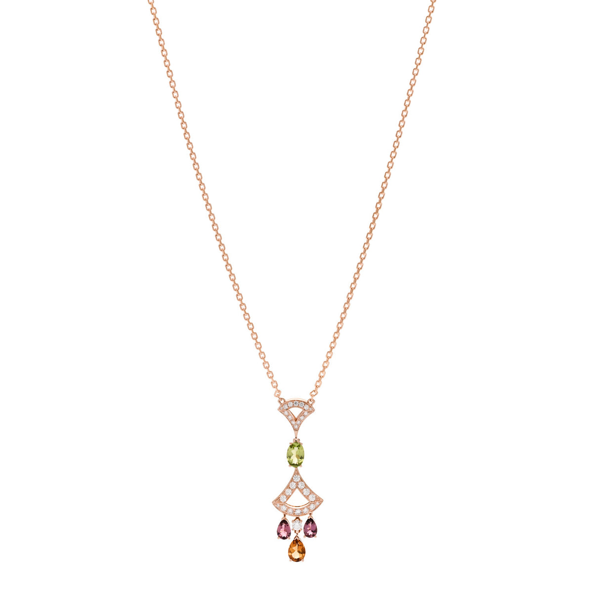 18K Rose Gold Diamond Pink Tourmaline Citrine Peridot Diva's Dream Pendant Necklace