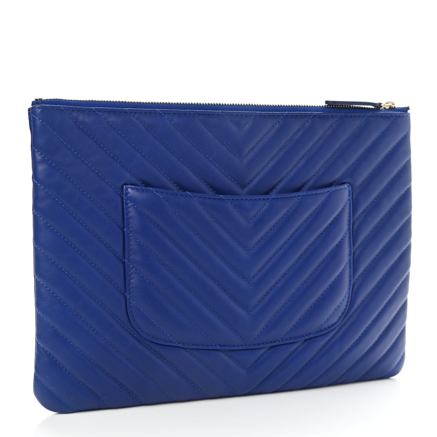 Lambskin Chevron Quilted Medium Cosmetic Case Blue