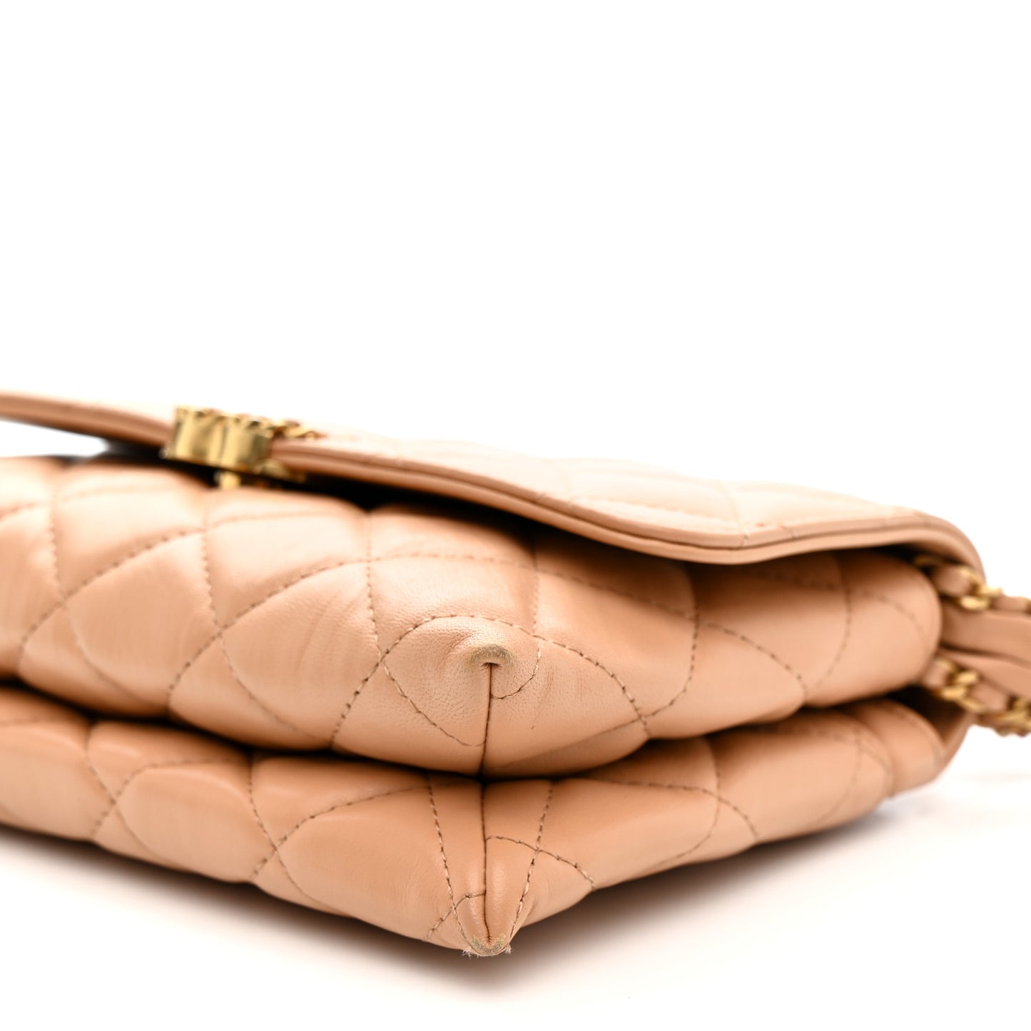 Crumpled Calfskin Quilted Braided CC Flap Beige