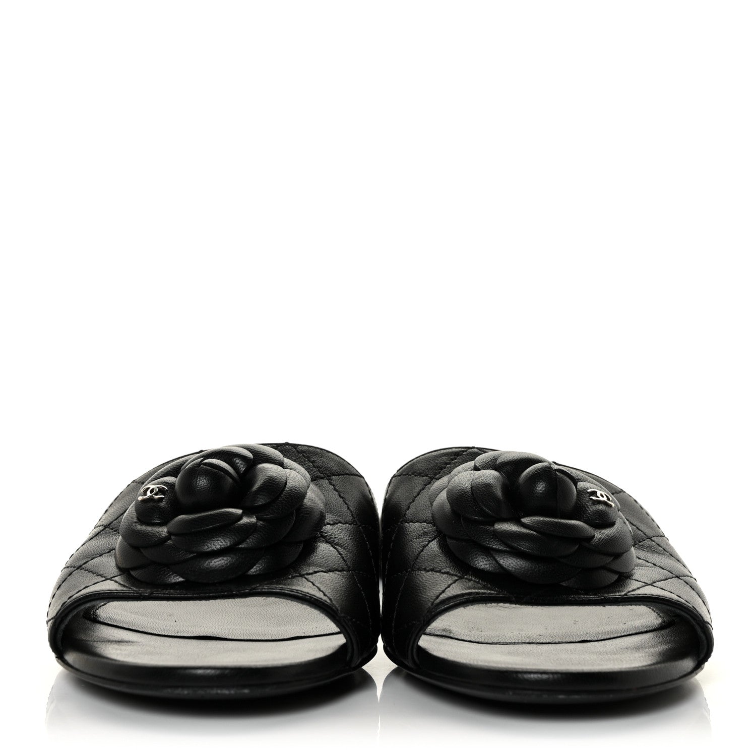 Chanel Lambskin Quilted Camellia CC Slides 39 Black 2 of 9