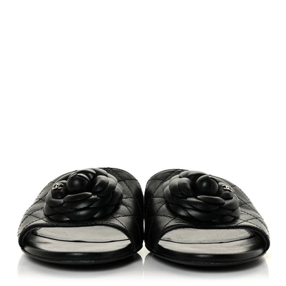 Chanel Lambskin Quilted Camellia CC Slides 39 Black 2 of 9
