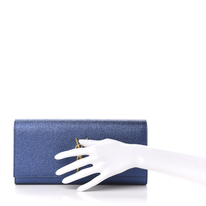Saint Laurent Metallic Calfskin Monogram Kate Clutch Navy 2 of 9