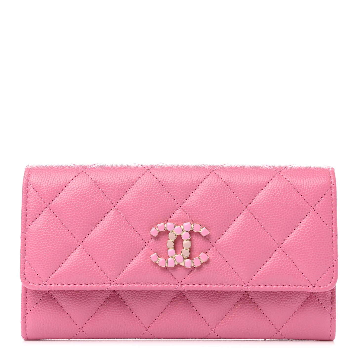 Caviar Pearl Quilted Coco Candy Wallet Pink