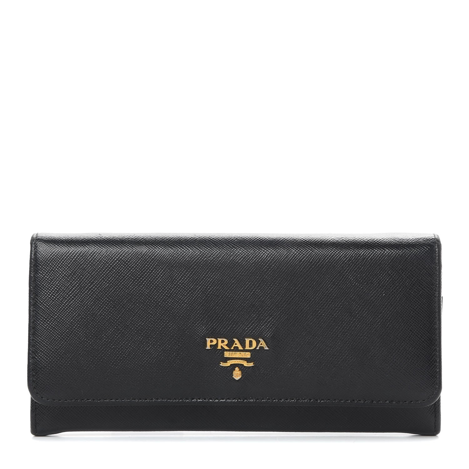 Prada Saffiano Metal Continental Flap Wallet Black 1 of 8