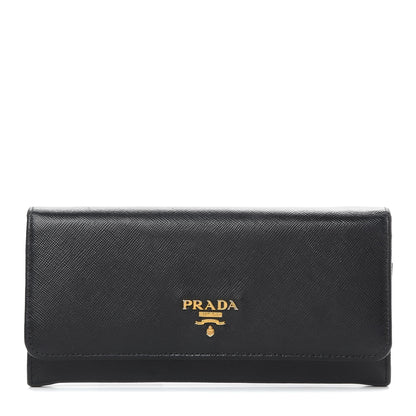 Prada Saffiano Metal Continental Flap Wallet Black 1 of 8
