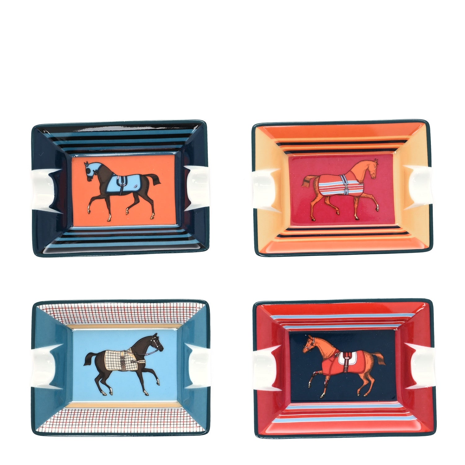 Hermes Porcelain Rocabar A Cheval Set of 4 Mini Ashtrays Multicolor 1 of 4
