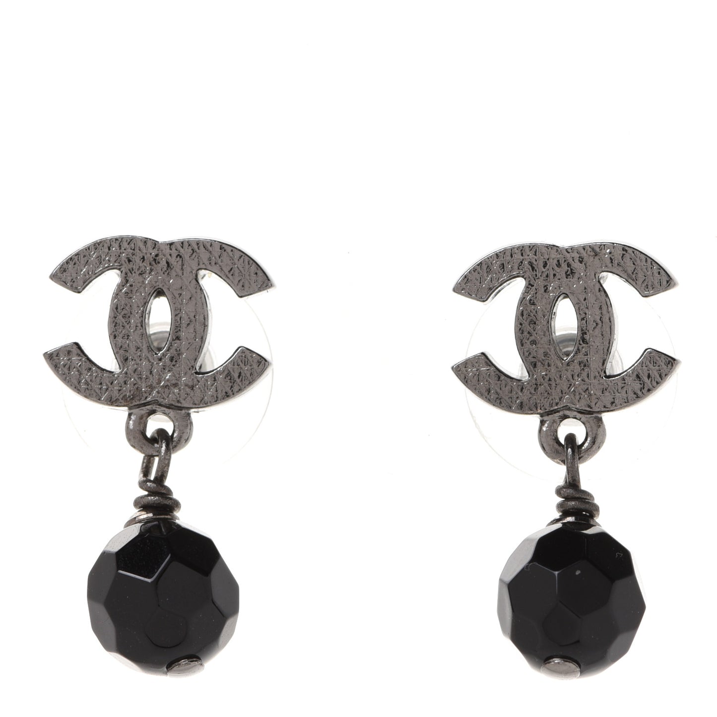 Beaded CC Drop Earrings Ruthenium Black