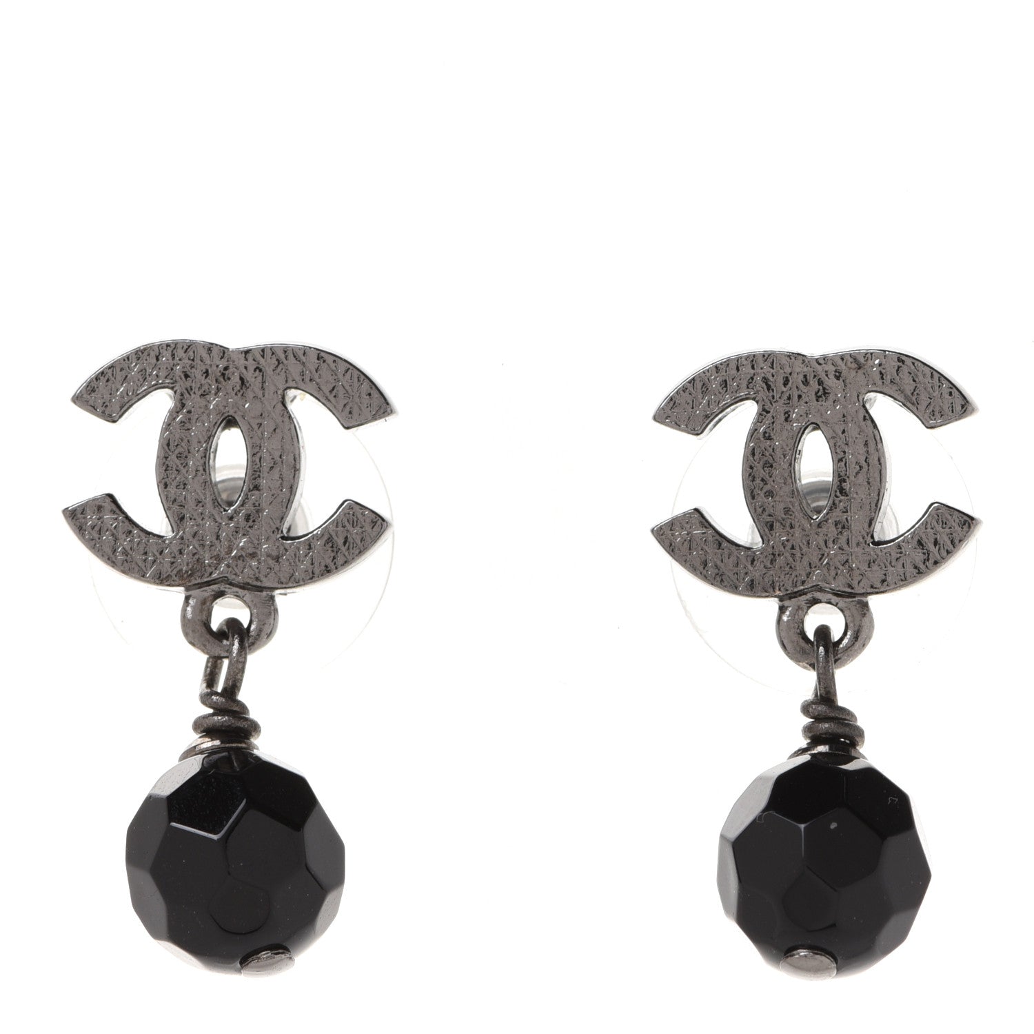 Chanel Beaded CC Drop Earrings Ruthenium Black 1 of 5
