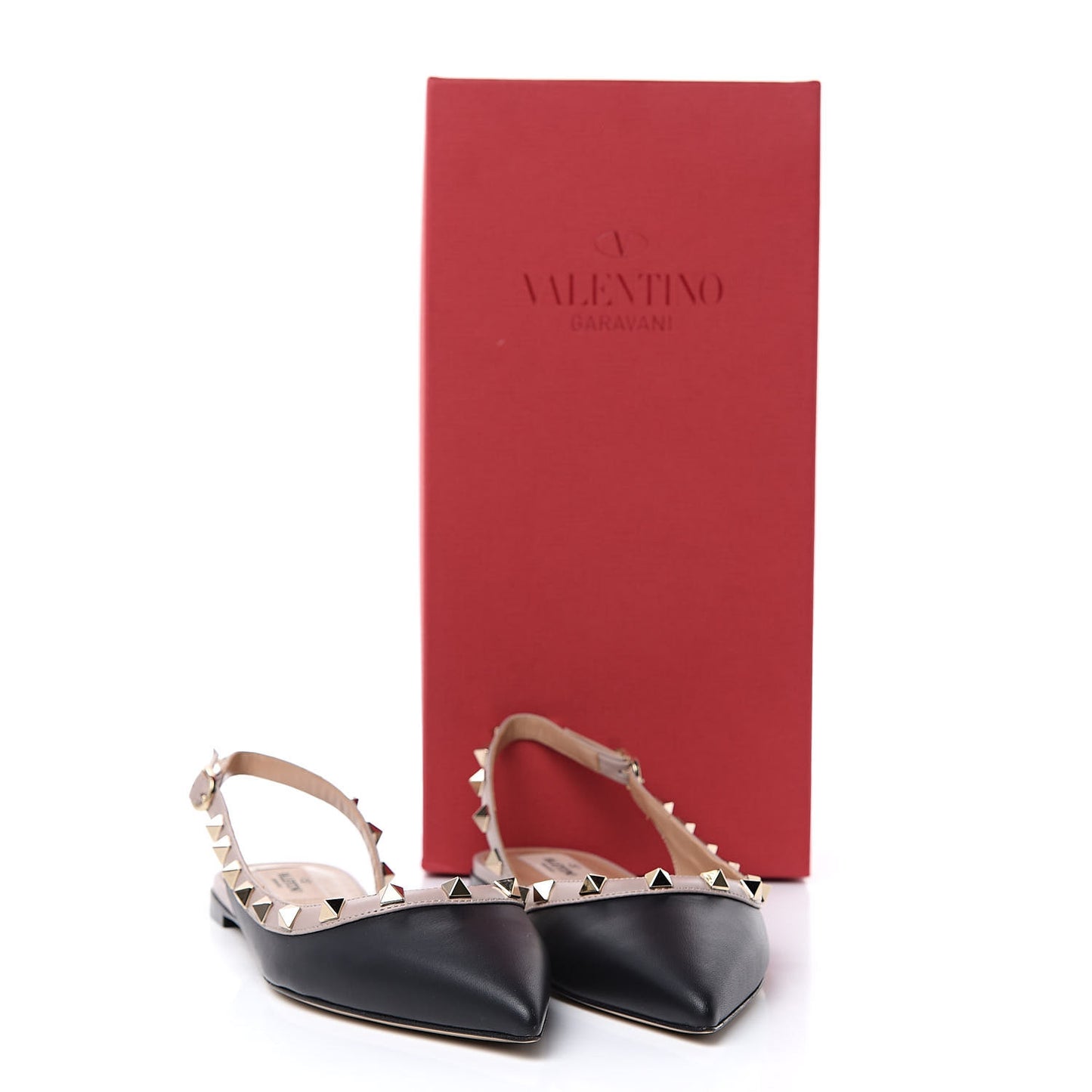 Nappa Rockstud Slingback Flats 37 Black Poudre