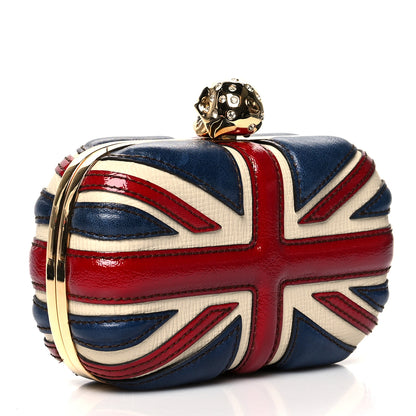 Alexander McQueen Patent Calfskin Britannia Skull Box Clutch Red Blue 3 of 12