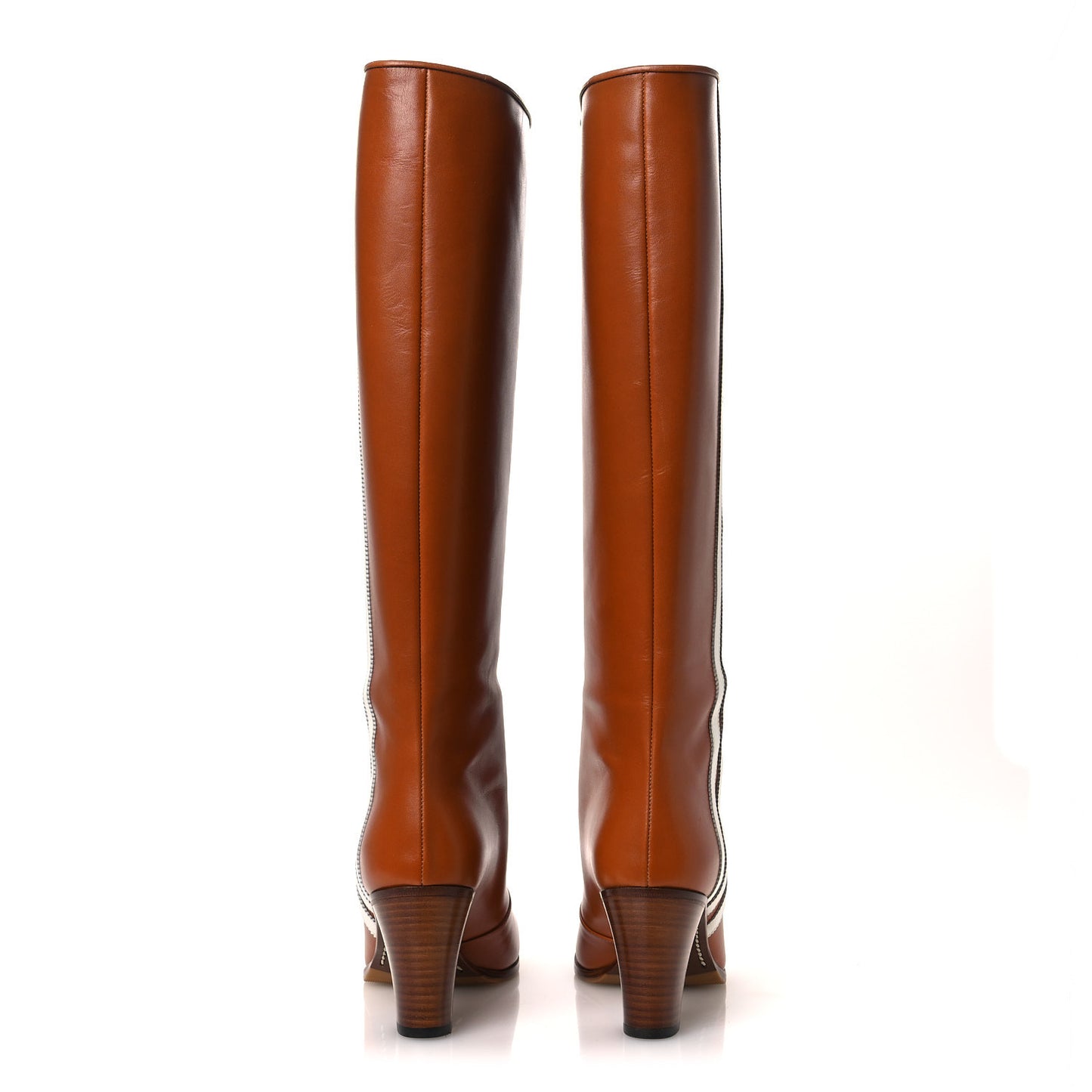 X ADIDAS Calfskin Elizabeth Knee Boots 38.5 Royal Cognac Great White