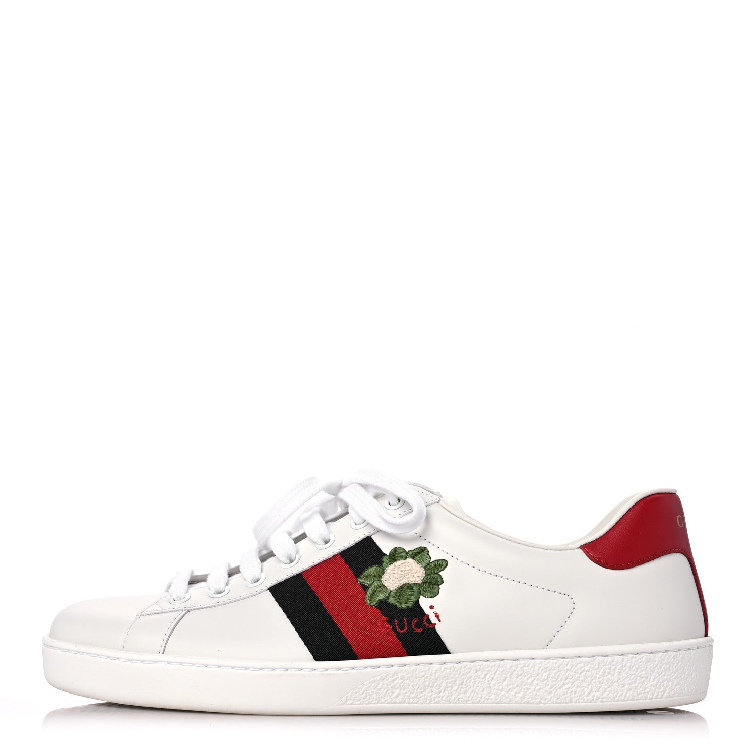 Gucci Calfskin Miro Soft Web Embroidered Mens Ace Sneakers 8 White Green 1 of 13