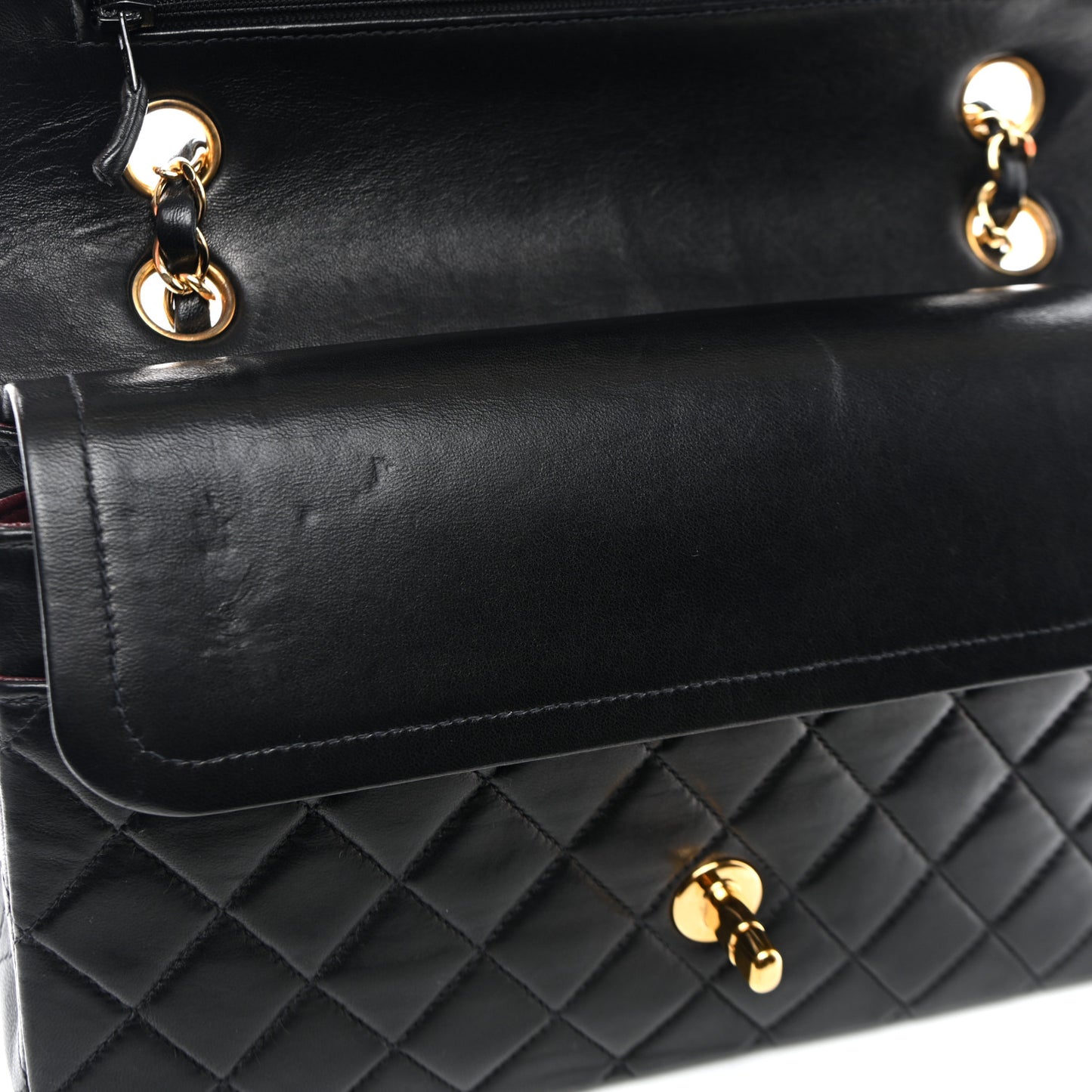 Lambskin Quilted Medium Double Flap Black