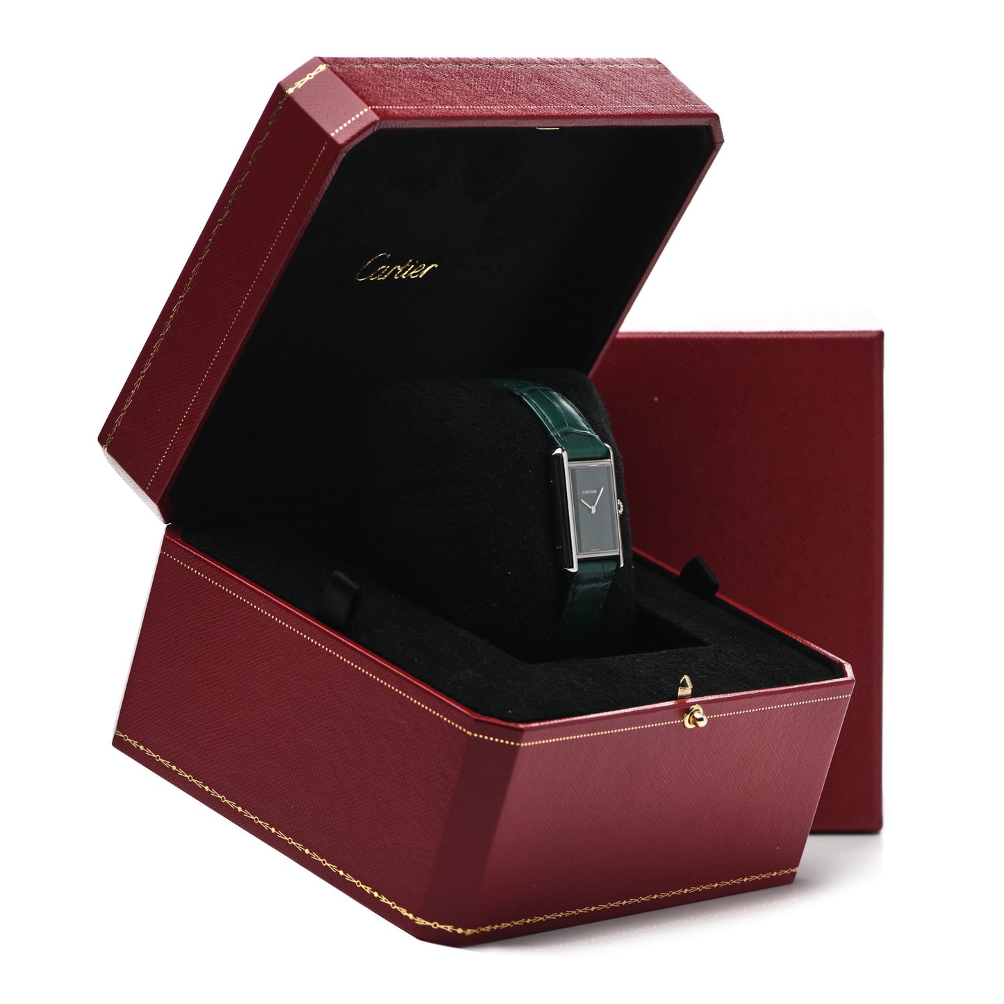 Stainless Steel Alligator 25mm Must de Cartier Tank Quartz Watch Green