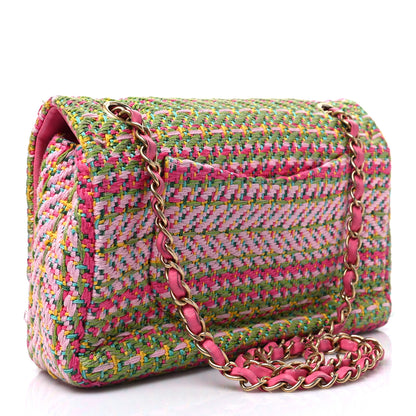 Chanel Cotton Mixed Fibers Woven Medium Flap Pink Green 3 of 8