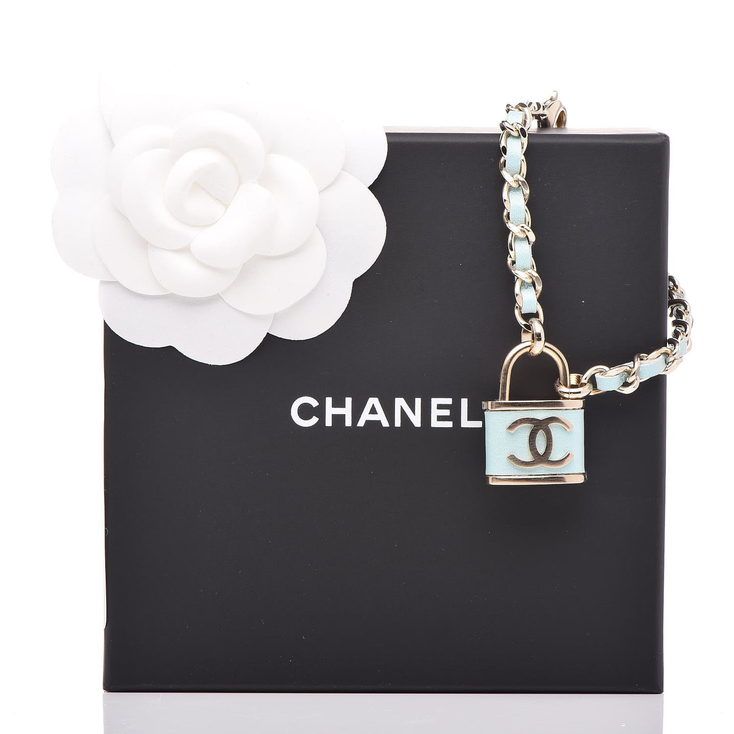Metal Iridescent Lambskin Lock Bracelet Gold Light Blue