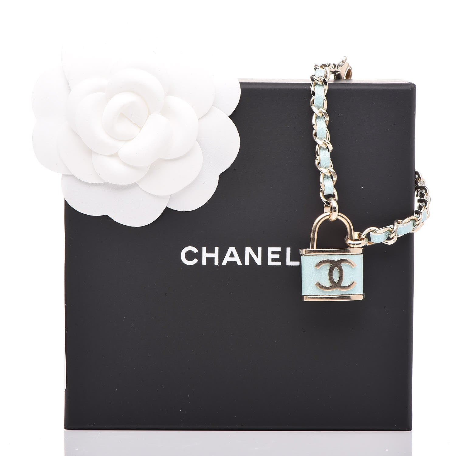 Chanel Metal Iridescent Lambskin Lock Bracelet Gold Light Blue 7 of 7