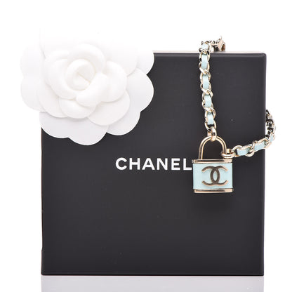 Chanel Metal Iridescent Lambskin Lock Bracelet Gold Light Blue 7 of 7
