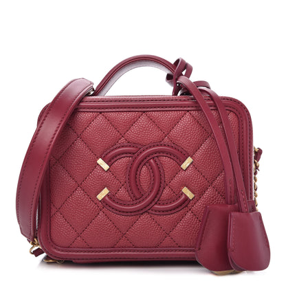 Chanel Caviar Quilted Small CC Filigree Vanity Case Burgundy 1 of 11