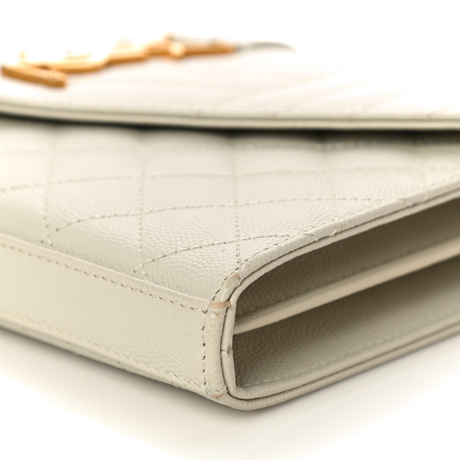 Saint Laurent Grain De Poudre Mixed Matelasse Triquilt Monogram Chain Wallet Crema Soft 9 of 11