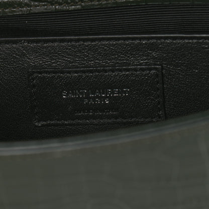 Saint Laurent Calfskin Crocodile Embossed Small Classic Monogram Kate Tassel Satchel Dark Green 5 of 8