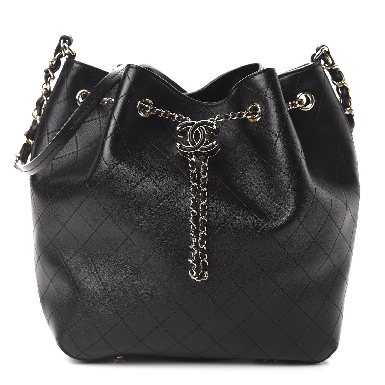 Chanel Calfskin Stitched Drawstring Bag Black 1 of 13