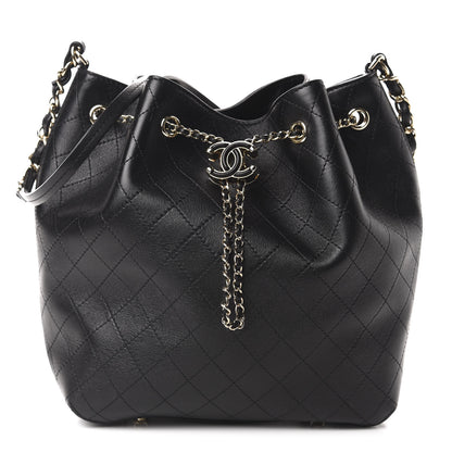 Chanel Calfskin Stitched Drawstring Bag Black 1 of 13