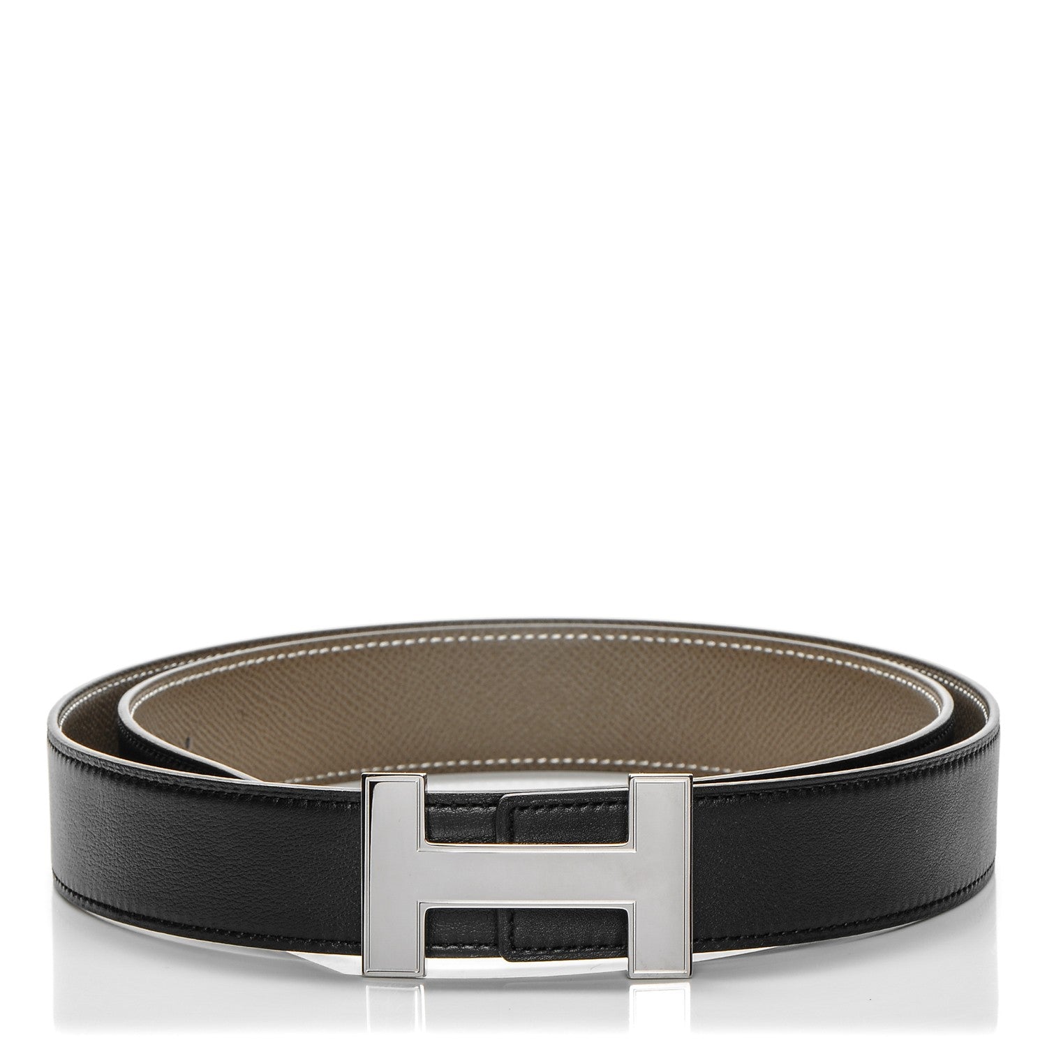 Hermes Epsom Swift 32mm Quizz H Belt 95 Etoupe Black 1 of 9