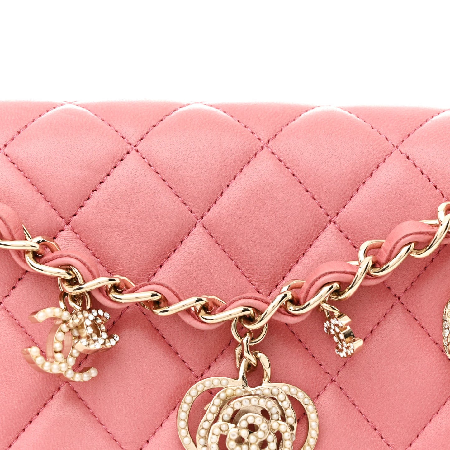 Lambskin Quilted Valentine Charms Medium Single Flap Pink