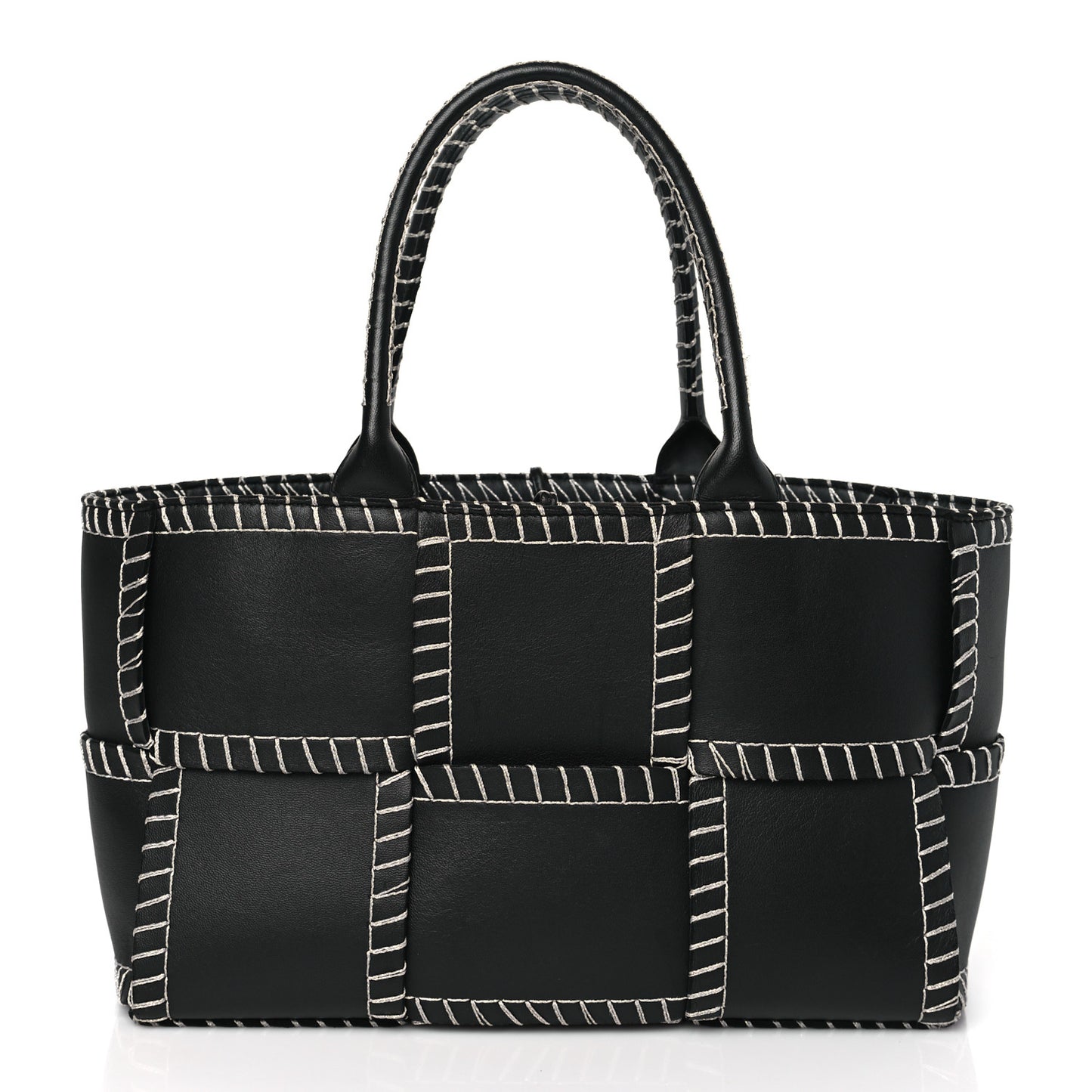 Nappa Maxi Intrecciato Overlock Stitched Small Arco Tote Black Silver