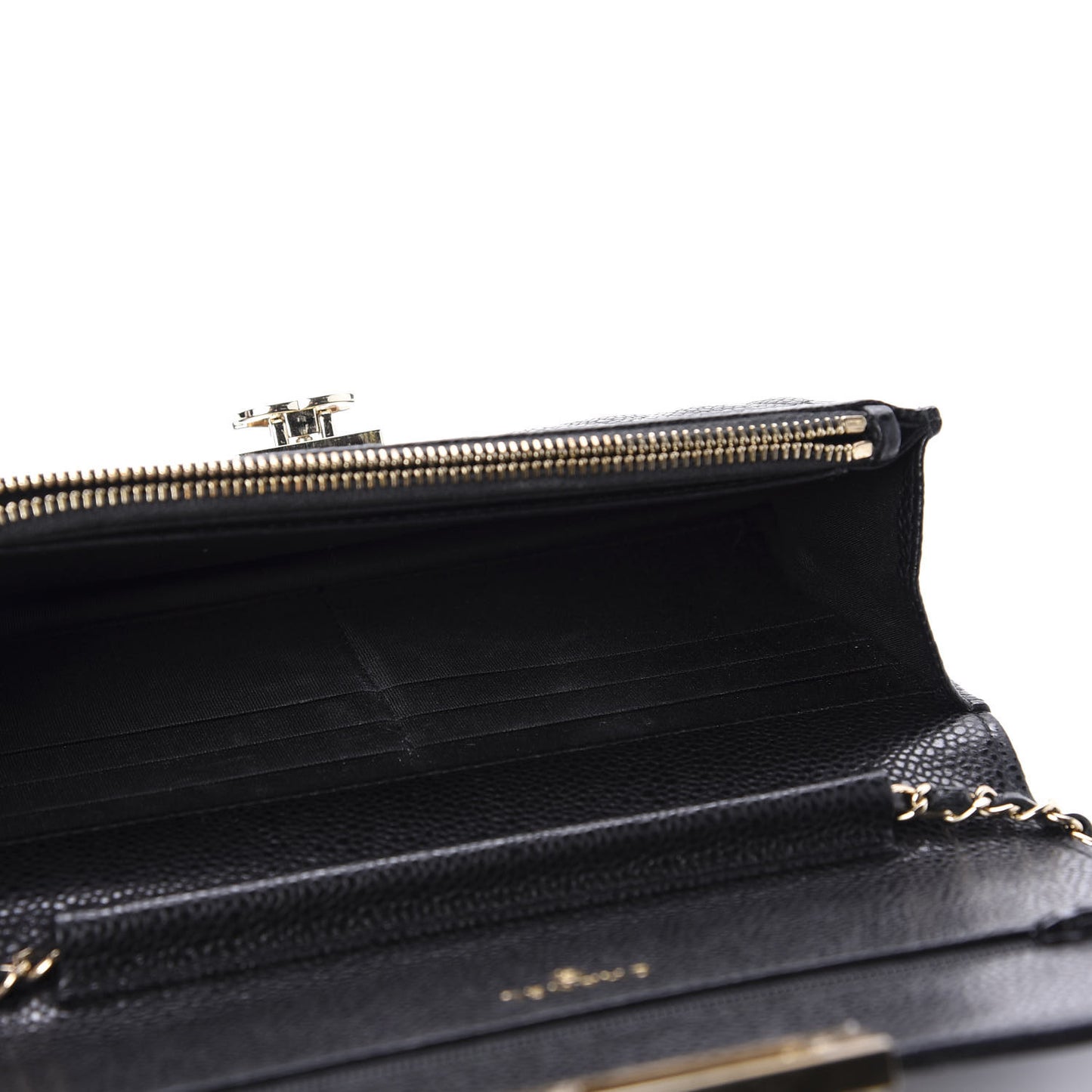 Caviar Quilted Golden Class Wallet On Chain WOC Black