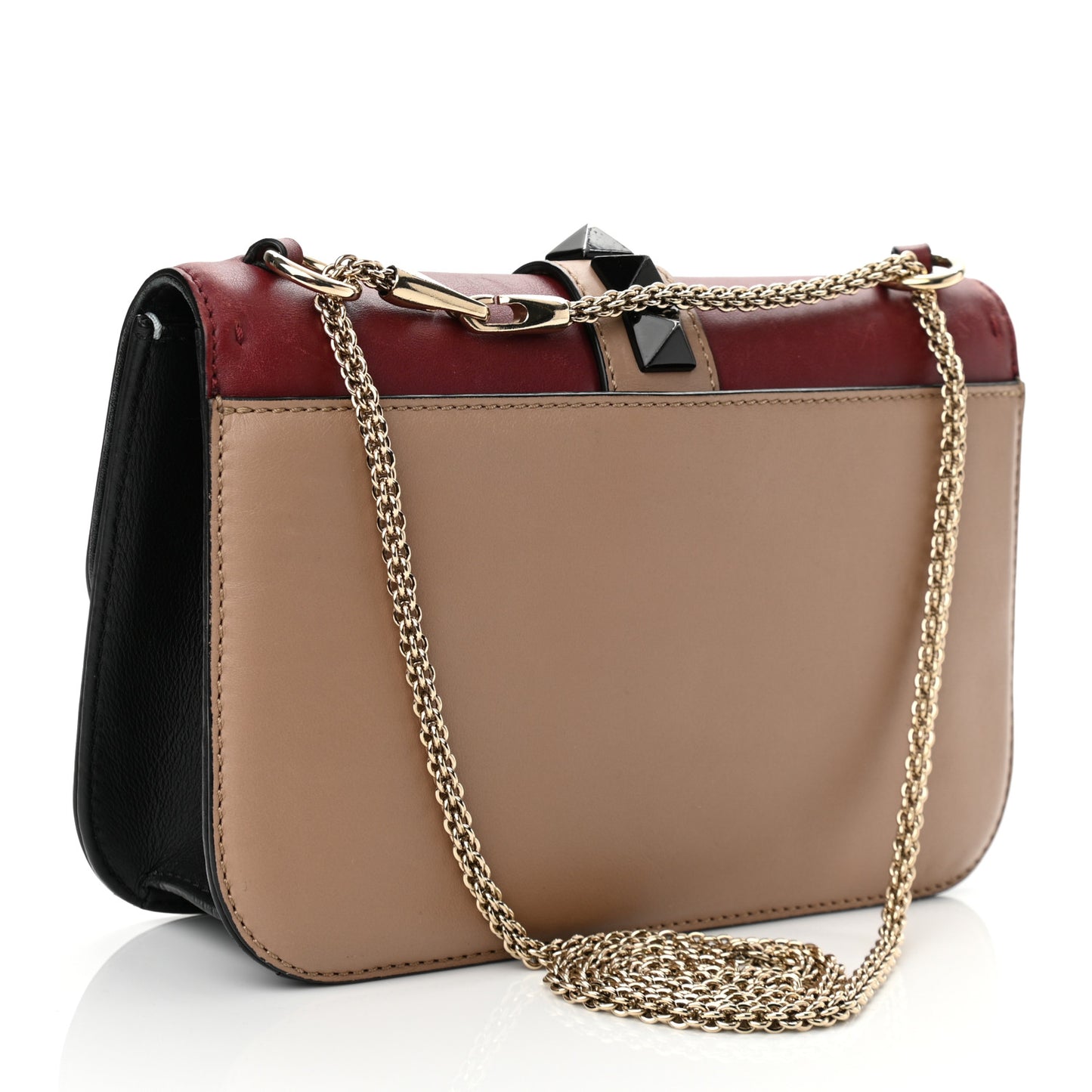 Vitello Tri-Color Medium Glam Lock Rockstud Flap Red Beige Gray
