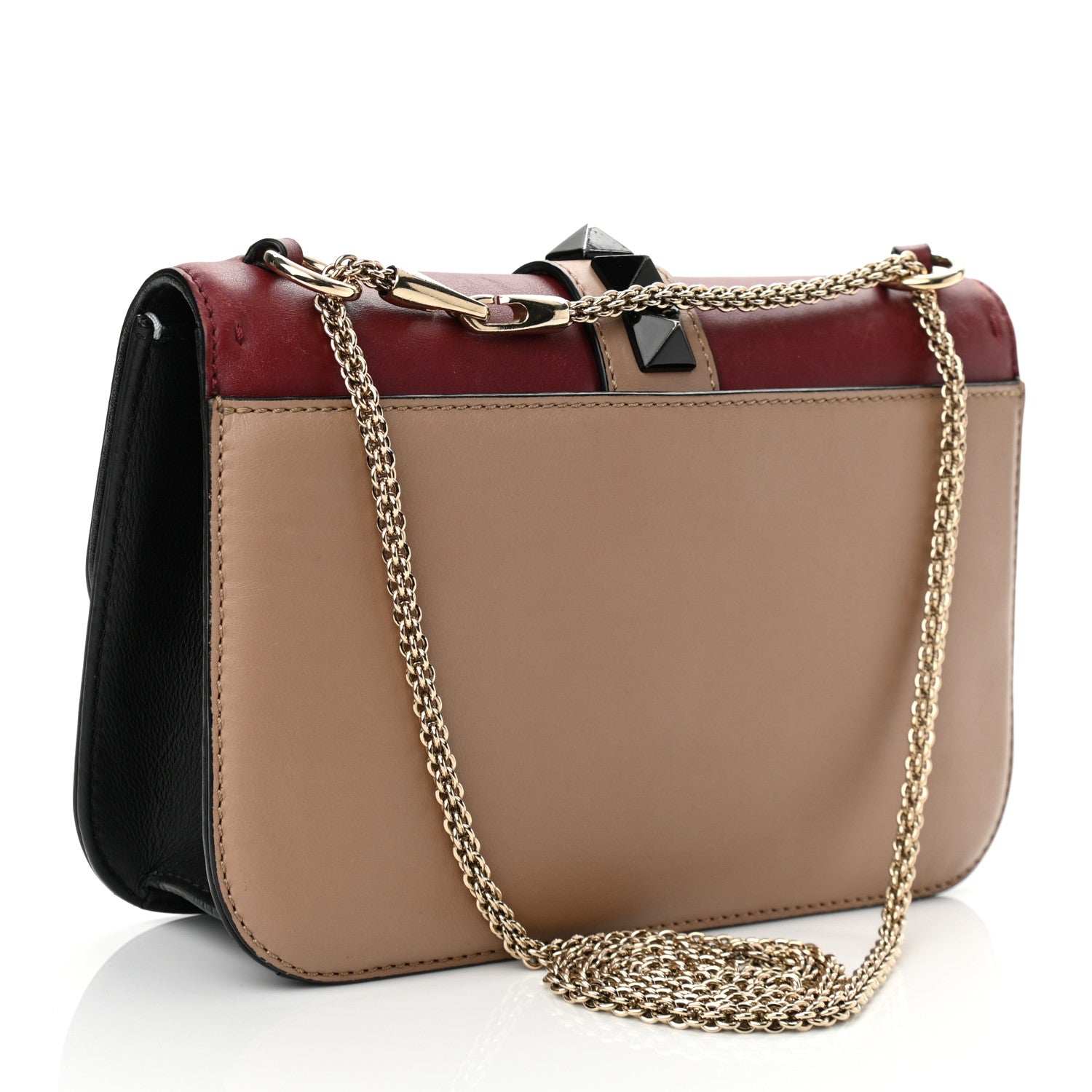 Valentino Garavani Vitello Tri-Color Medium Glam Lock Rockstud Flap Red Beige Gray 3 of 12