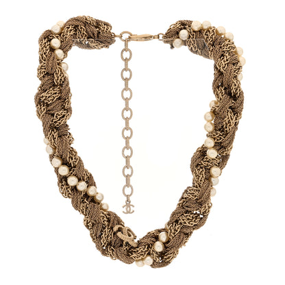 Chanel Multi Chain Braided Pearl Choker Gold 3 of 4