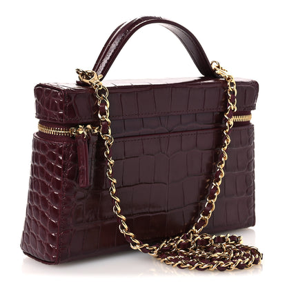 Chanel Calfskin Crocodile Embossed Crococo Top Handle Slim Vanity Case With Chain Dark Burgundy 3 of 12