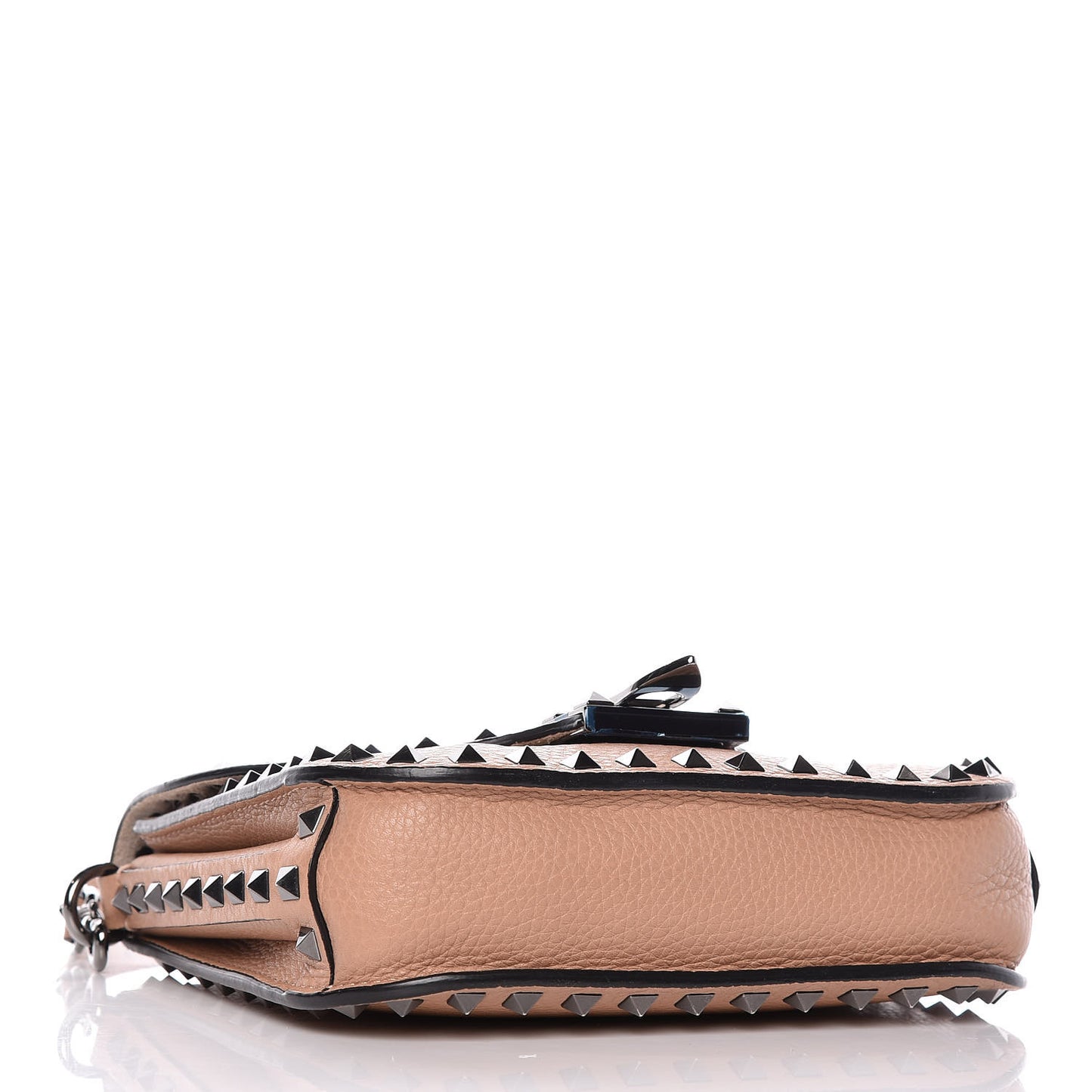 Pebbled Calfskin Rockstud Shoulder Flap Messenger Bag Soft Noisette