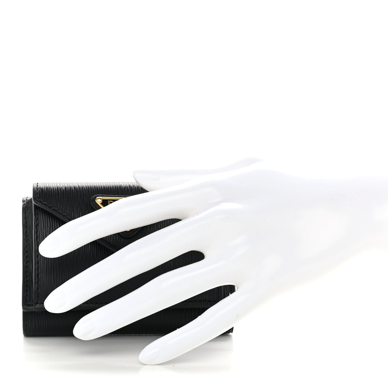 Prada Vitello Move Metal Small Tri-Fold Wallet Black 2 of 7