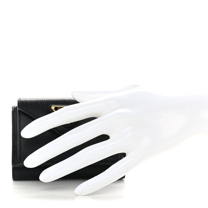 Prada Vitello Move Metal Small Tri-Fold Wallet Black 2 of 7