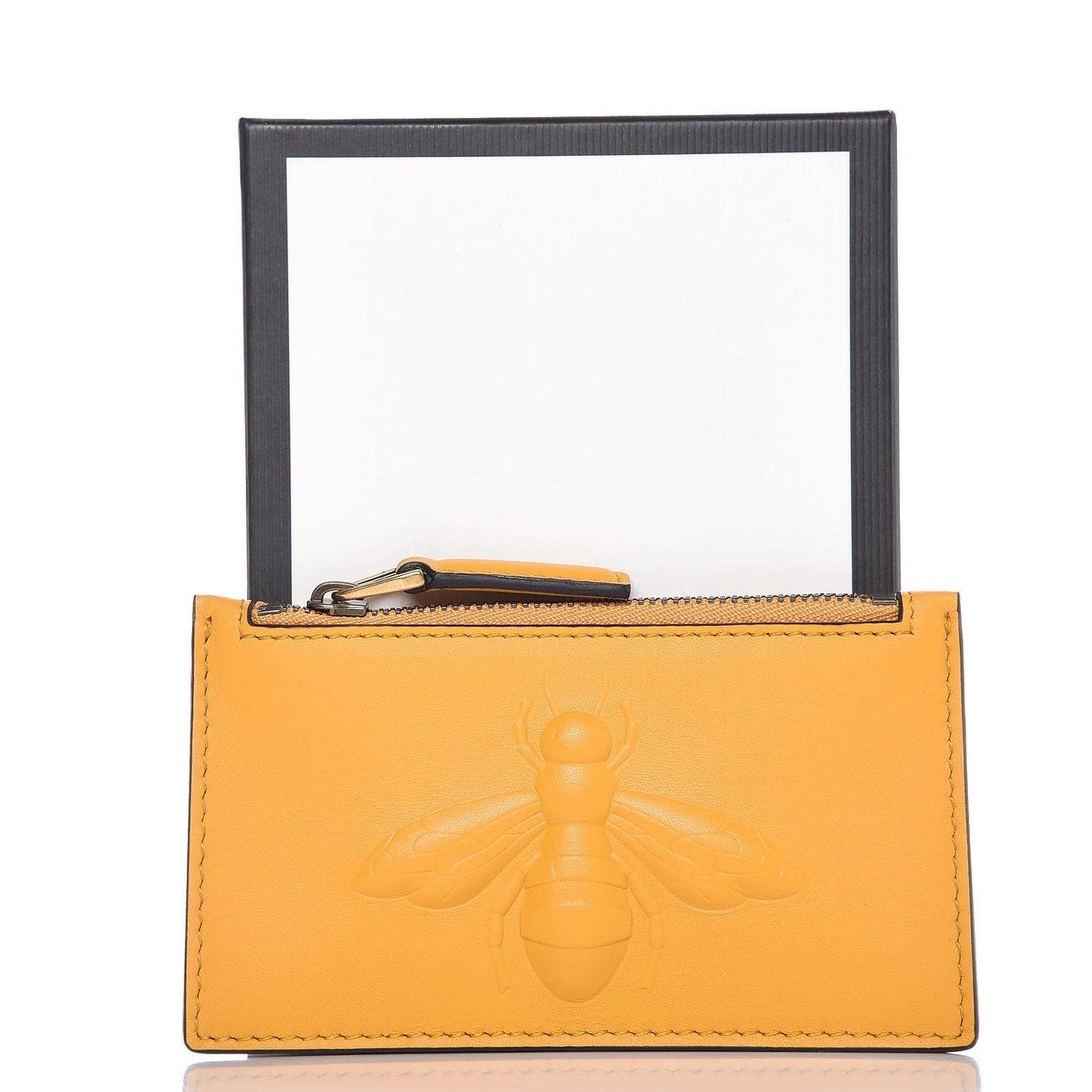 Calfskin Bee Embossed Coin Case Card Holder Yellow