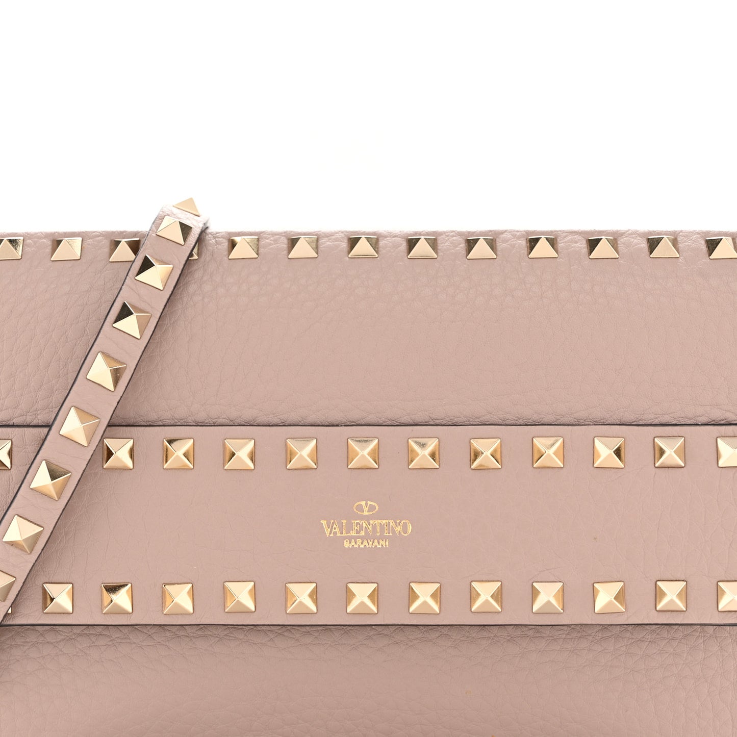 Pebbled Calfskin Rockstud Side Slip Crossbody Poudre