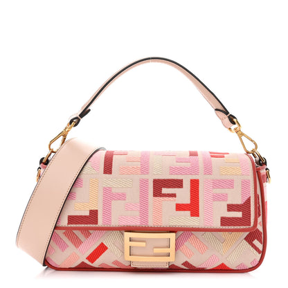 Fendi Canvas Vitello King FF Embroidered Baguette Rosa Quarzo Bloody Mary Multicolor 1 of 11