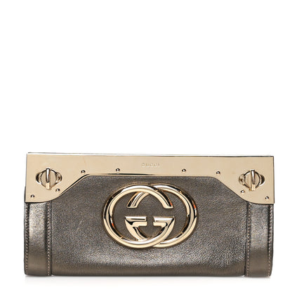 Gucci Metallic Calfskin Britt Clutch Pewter 1 of 9