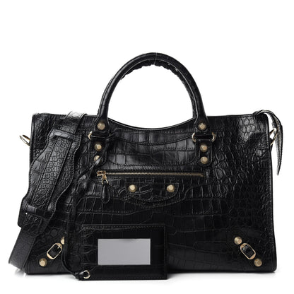 Balenciaga Calfskin Crocodile Embossed Giant 12 Gold Hardware City Black 1 of 10