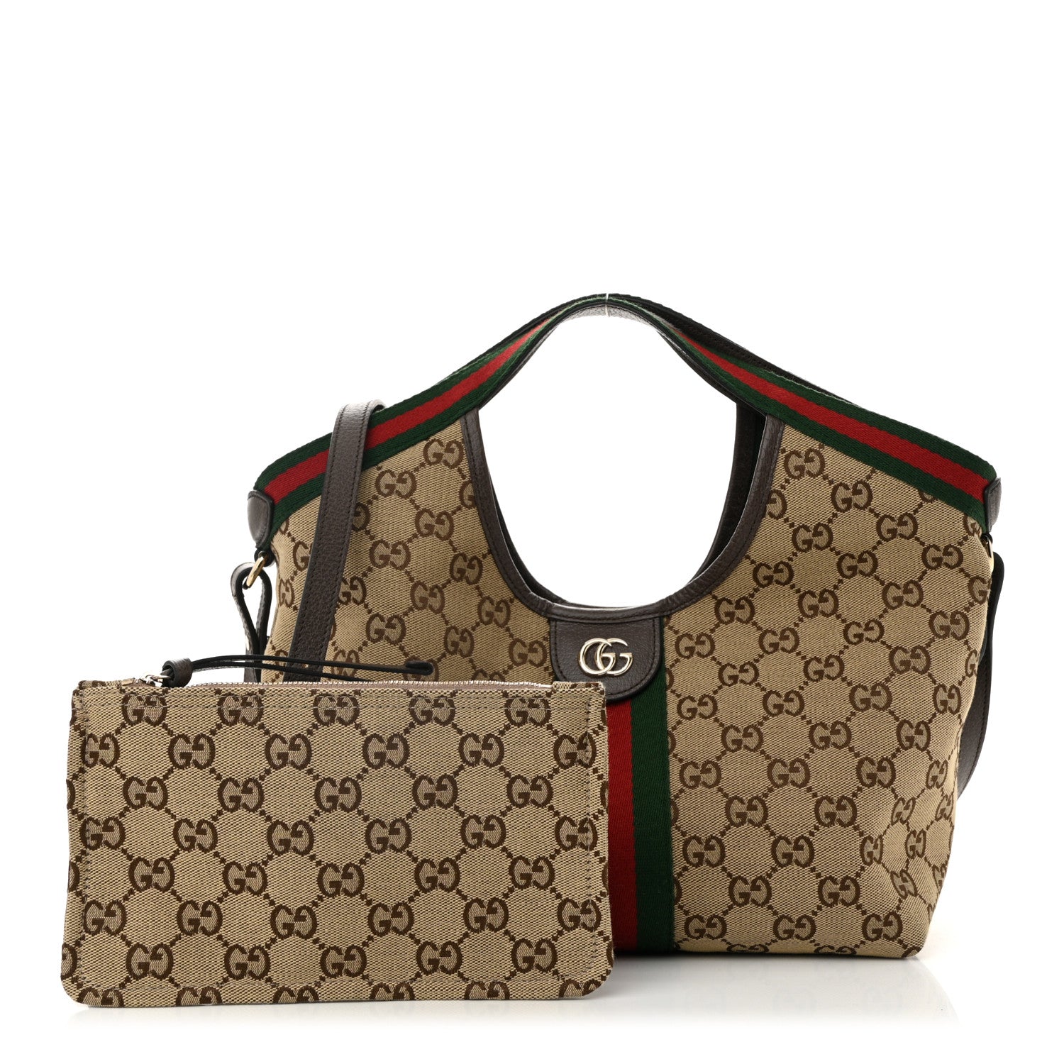 Gucci Monogram Web Small Giglio Tote Beige Dark Brown 3 of 10