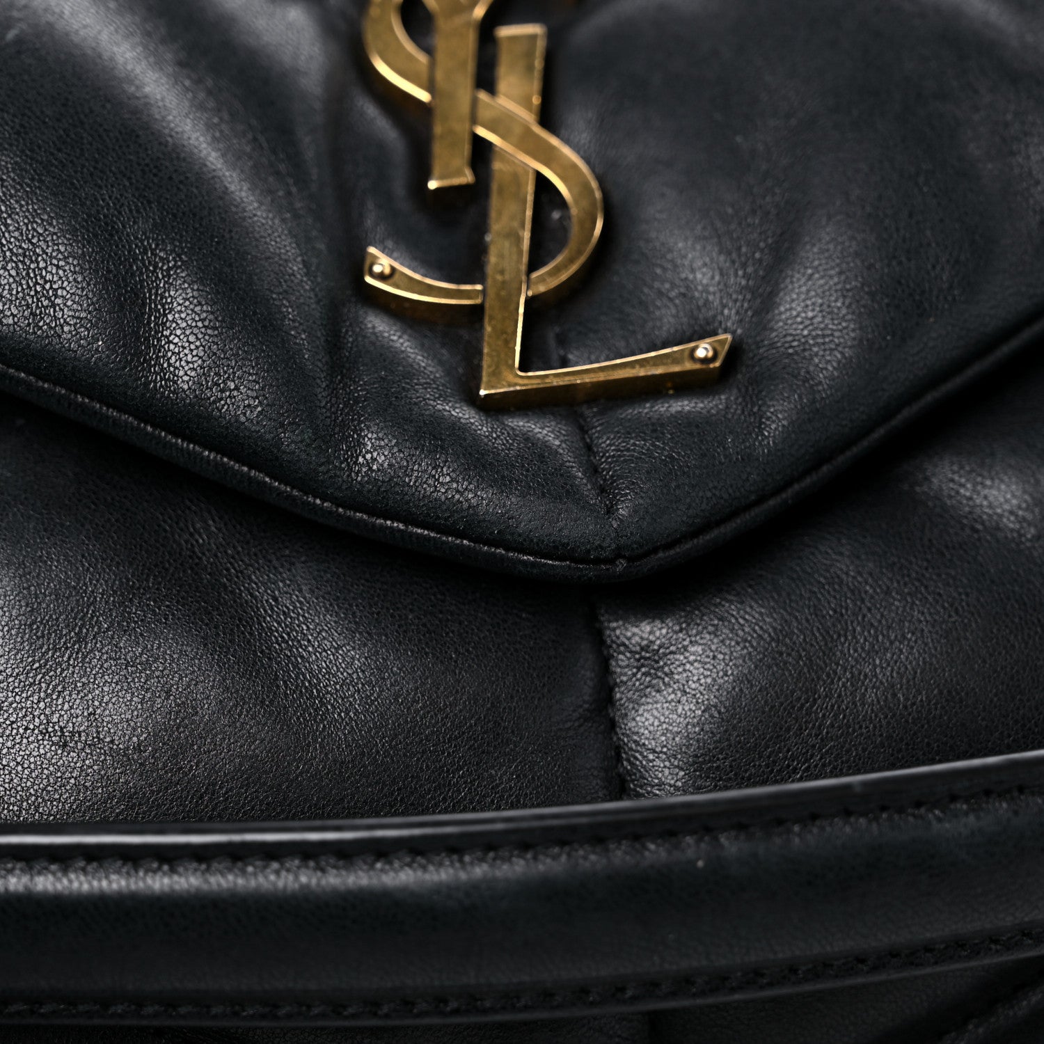 Saint Laurent Lambskin Quilted Medium Loulou Puffer Monogram Chain Satchel Black 17 of 19